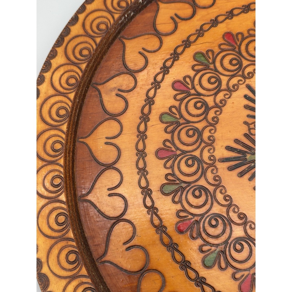 Set of 2 Folk Art Polish Hand Carved Wooden Wall Hanging Display Plates Drzewiar - Picture 9 of 10